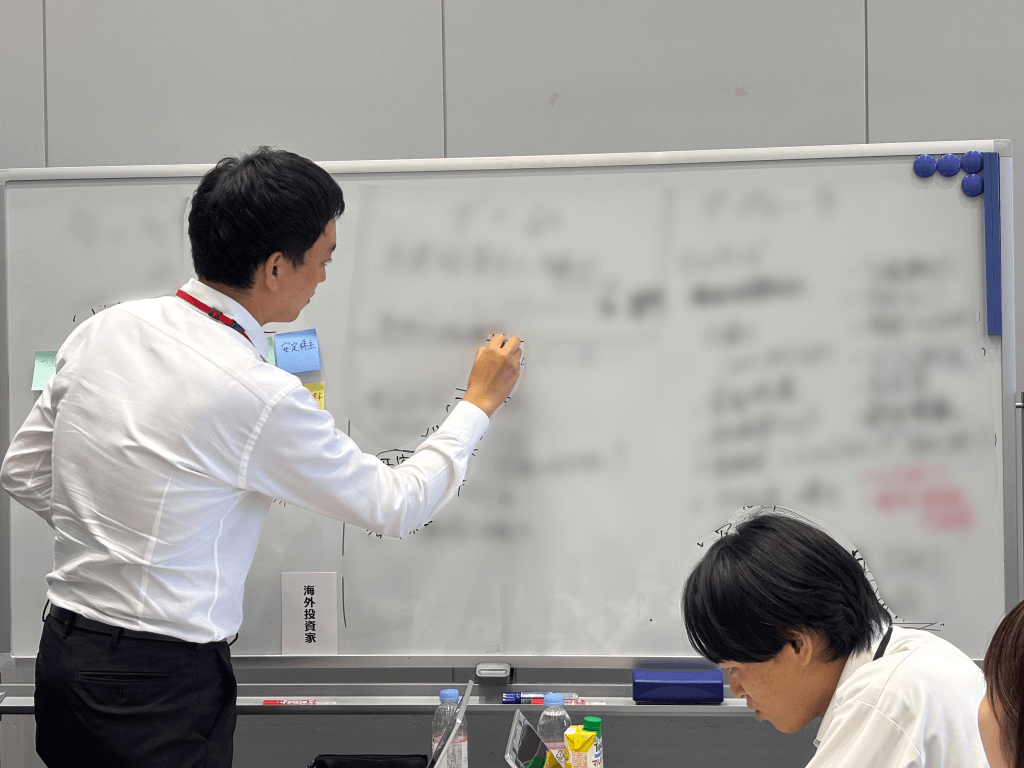ディスカッションテーマについてホワイトボードを活用しながら議論している様子